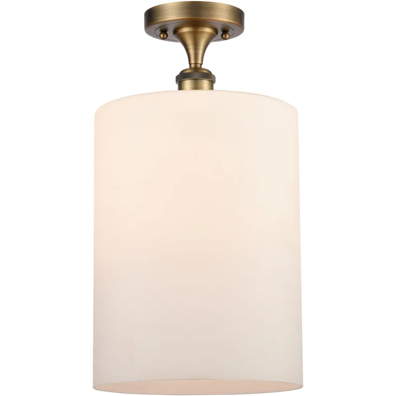 Ballston Large Cobbleskill 1 Light 9 inch Brushed Brass Semi-Flush Mount Ceiling Light in Matte White Glass, Ballston
