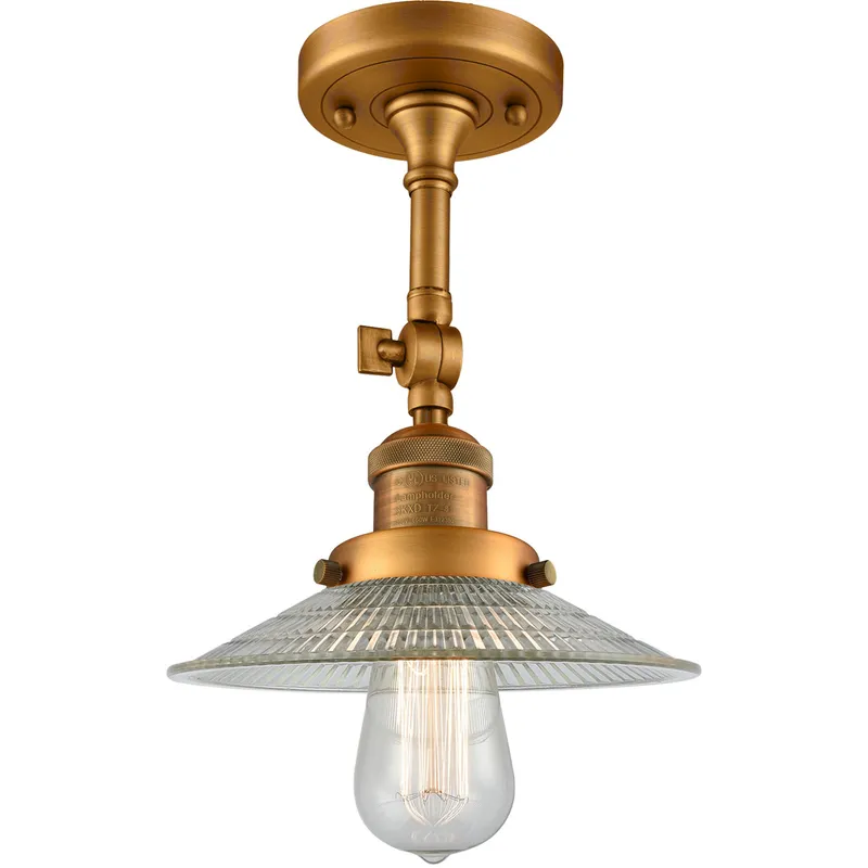 Franklin Restoration Halophane 1 Light 9 inch Brushed Brass Semi-Flush Mount Ceiling Light in Clear Halophane Glass, Franklin Restoration