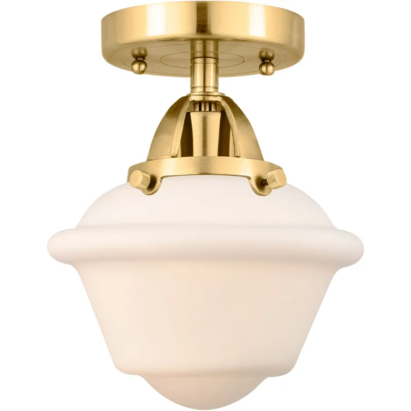 Nouveau 2 Small Oxford 1 Light 8 inch Satin Gold Semi-Flush Mount Ceiling Light in Matte White Glass