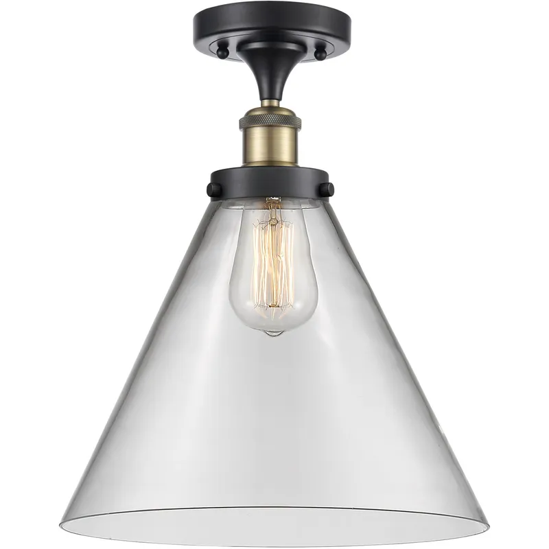 Ballston X-Large Cone 1 Light 8 inch Black Antique Brass Semi-Flush Mount Ceiling Light in Clear Glass