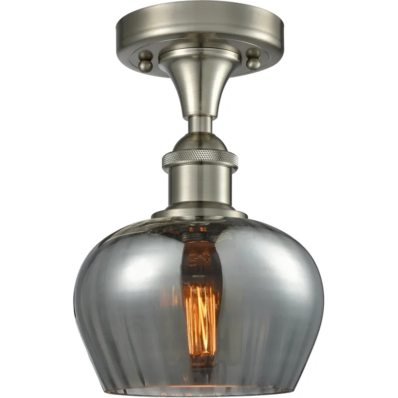 Edison Fenton 1 Light 6.5 inch Brushed Satin Nickel Semi-Flush Mount Ceiling Light in Plated Smoke Glass