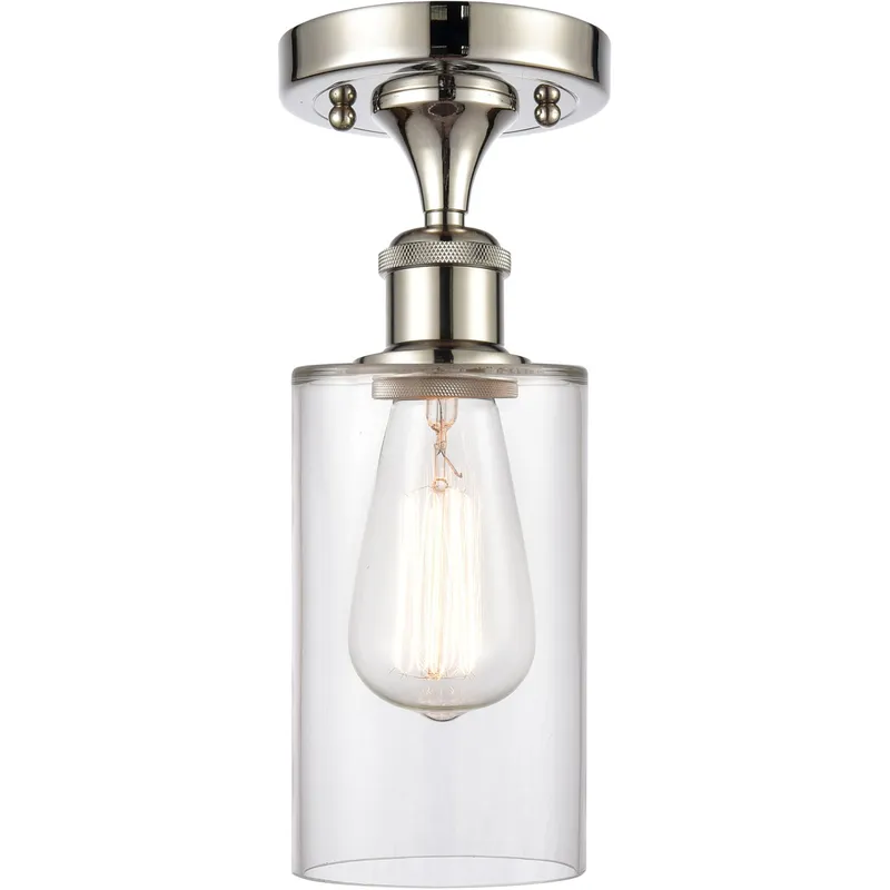 Ballston Clymer 1 Light 4 inch Polished Nickel Semi-Flush Mount Ceiling Light in Clear Glass, Ballston