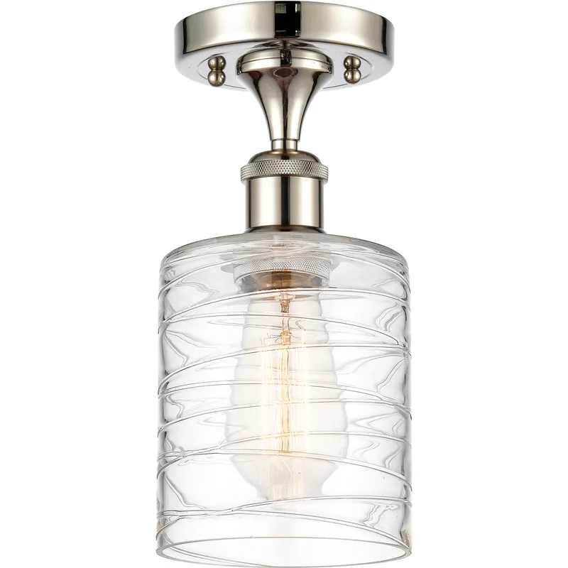 Cobbleskill 1 Light 5 inch Polished Nickel Semi-Flush Mount Ceiling Light in Deco Swirl Glass