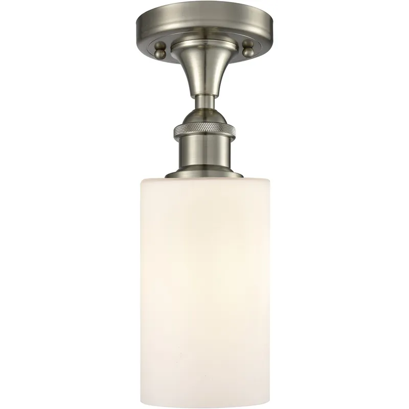 Ballston Clymer 1 Light 4 inch Brushed Satin Nickel Semi-Flush Mount Ceiling Light in Matte White Glass, Ballston
