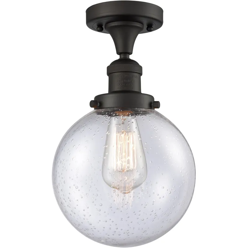 Franklin Restoration Large Beacon 1 Light 8 inch Oil Rubbed Bronze Semi-Flush Mount Ceiling Light in Seedy Glass, Franklin Restoration