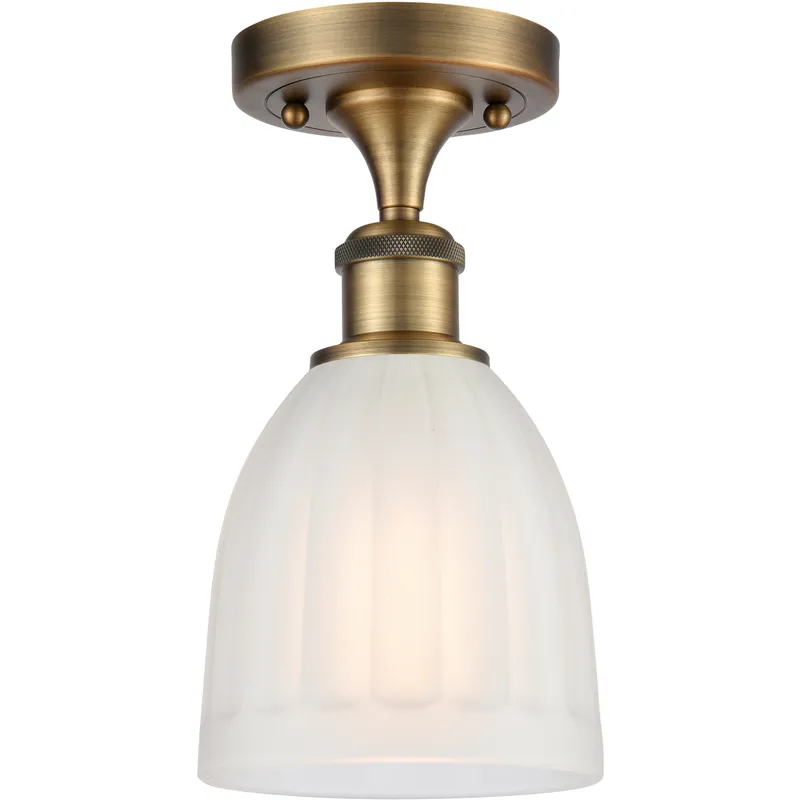 Brookfield 1 Light 5.75 inch Brushed Brass Semi-Flush Mount Ceiling Light in White Glass