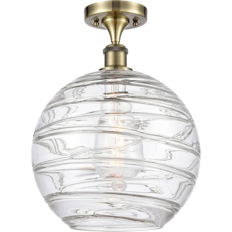 Ballston X-Large Deco Swirl 1 Light 12 inch Antique Brass Semi-Flush Mount Ceiling Light in Incandescent, X-Large Athens, Deco Swirl Glass, Ballston