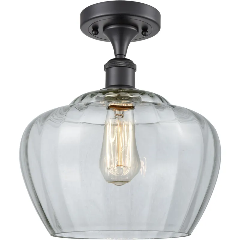 Ballston Large Fenton 1 Light 11 inch Matte Black Semi-Flush Mount Ceiling Light in Clear Glass, Ballston