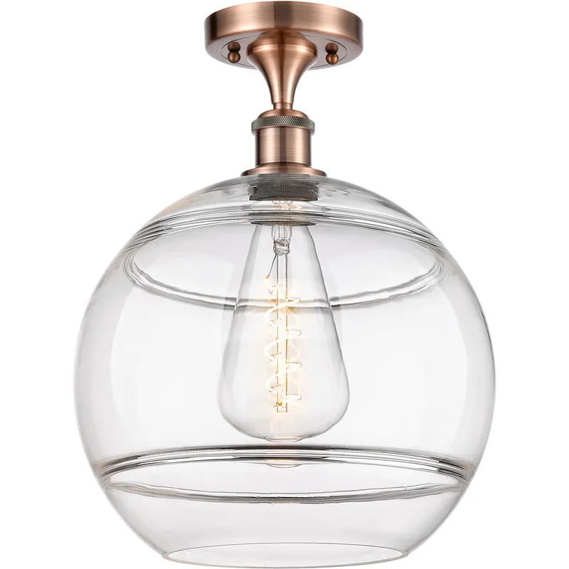 Edison Rochester 1 Light 12 inch Antique Copper Semi-Flush Mount Ceiling Light in Clear Glass