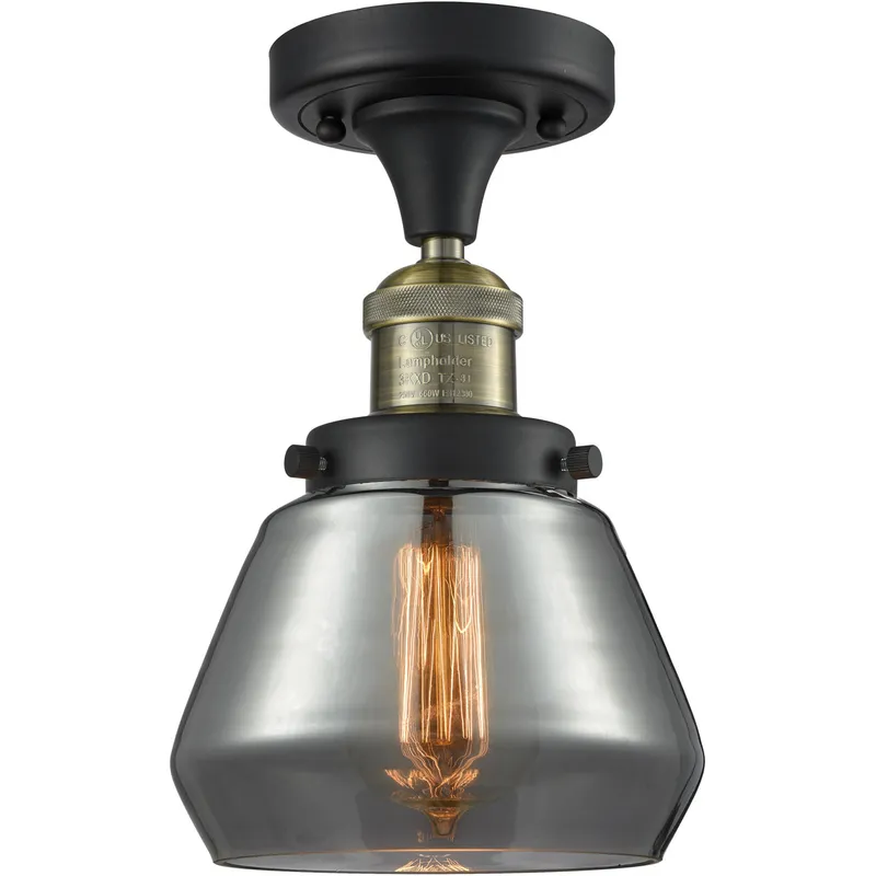 Franklin Restoration Fulton LED 7 inch Black Antique Brass Semi-Flush Mount Ceiling Light in Plated Smoke Glass, Franklin Restoration
