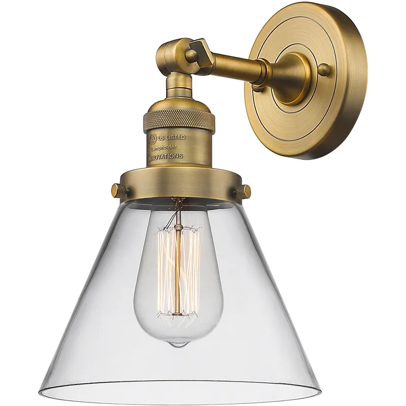 Franklin Restoration Large Cone 1 Light 8 inch Brushed Brass Semi-Flush Mount Ceiling Light in Clear Glass, Franklin Restoration
