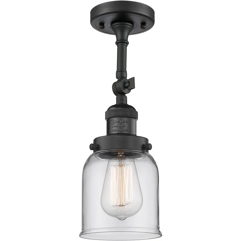 Franklin Restoration Small Bell 1 Light 5 inch Matte Black Semi-Flush Mount Ceiling Light in Clear Glass, Franklin Restoration