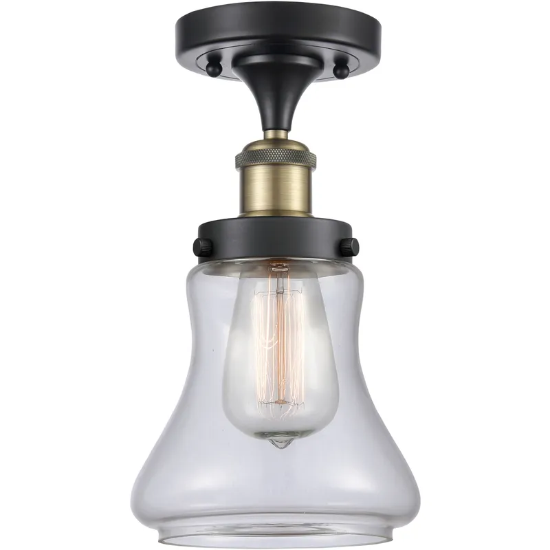 Bellmont 1 Light 6.5 inch Black Antique Brass Semi-Flush Mount Ceiling Light in Clear Glass