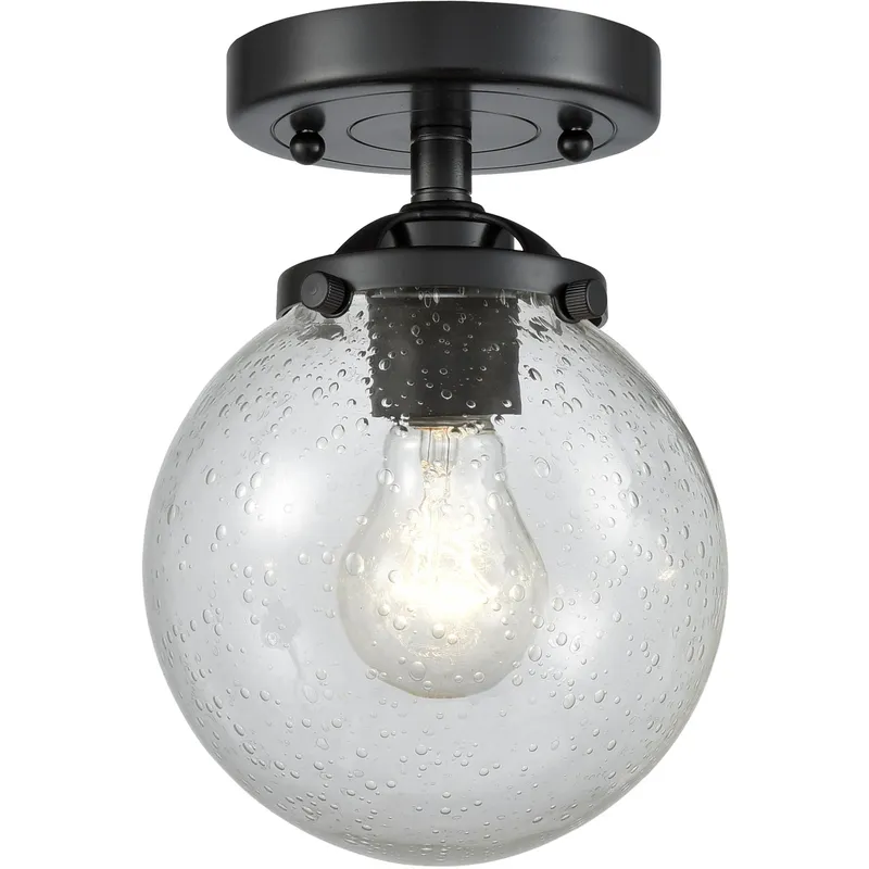 Nouveau Beacon LED 6 inch Oil Rubbed Bronze Semi-Flush Mount Ceiling Light in Seedy Glass, Nouveau