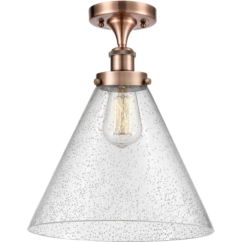 Ballston X-Large Cone 1 Light 8 inch Antique Copper Semi-Flush Mount Ceiling Light in Seedy Glass