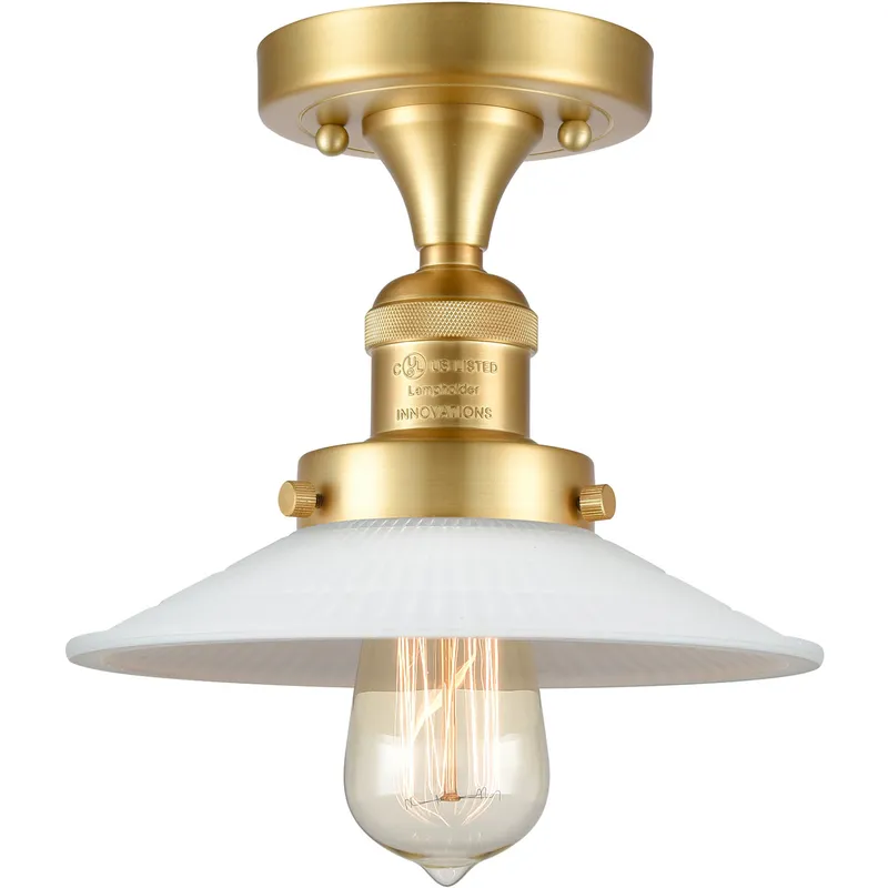 Franklin Restoration Halophane 1 Light 9 inch Satin Gold Semi-Flush Mount Ceiling Light in Matte White Halophane Glass, Franklin Restoration