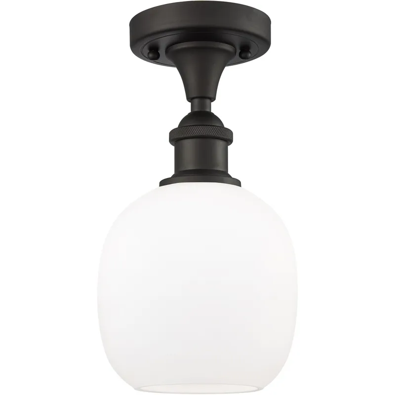 Ballston Belfast LED 6 inch Oil Rubbed Bronze Semi-Flush Mount Ceiling Light in Matte White Glass, Ballston