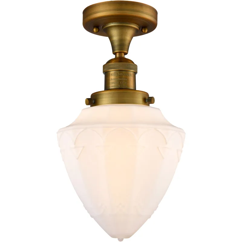 Franklin Restoration Bullet LED 7 inch Brushed Brass Semi-Flush Mount Ceiling Light in Matte White Glass