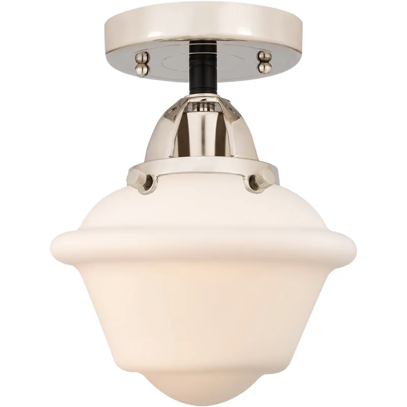 Nouveau 2 Small Oxford 1 Light 8 inch Black Polished Nickel Semi-Flush Mount Ceiling Light in Matte White Glass