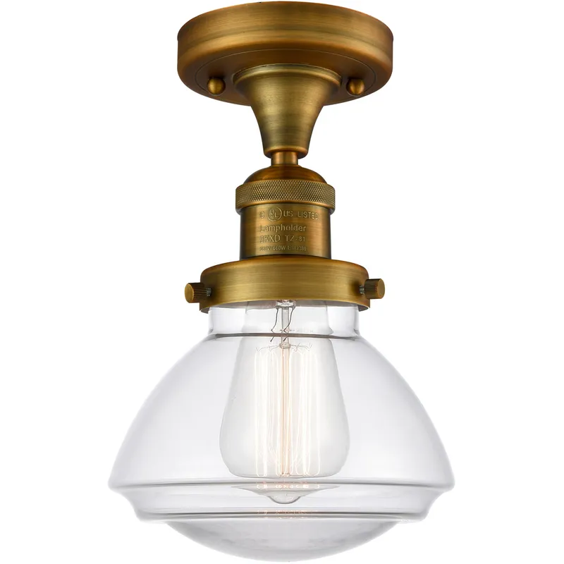 Franklin Restoration Olean 1 Light 7 inch Brushed Brass Semi-Flush Mount Ceiling Light in Clear Glass, Franklin Restoration