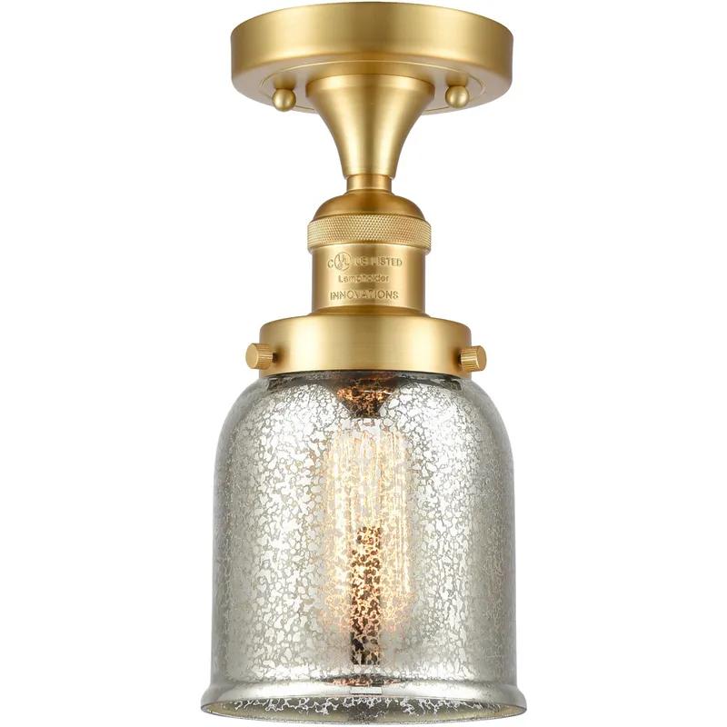 Franklin Restoration Small Bell 1 Light 5 inch Satin Gold Semi-Flush Mount Ceiling Light in Silver Plated Mercury Glass, Franklin Restoration