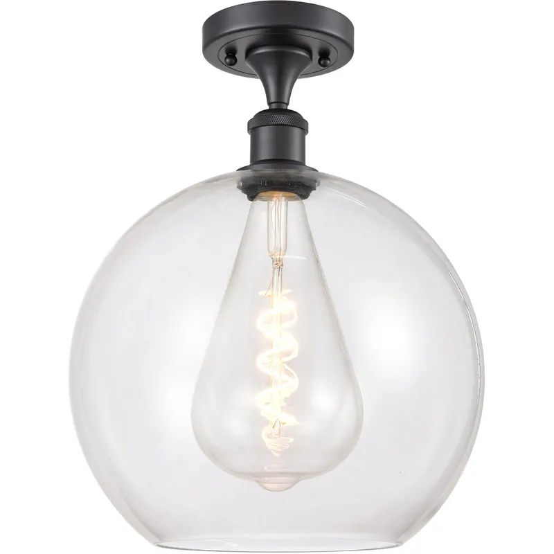 Ballston Athens LED 11.75 inch Matte Black Semi-Flush Mount Ceiling Light in Clear Glass
