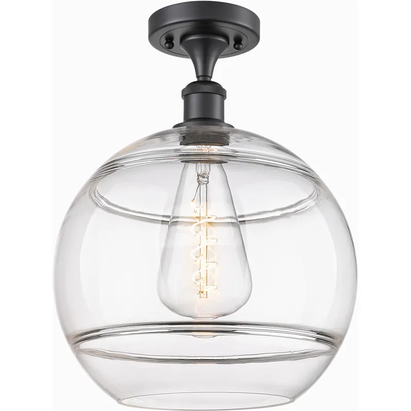 Edison Rochester 1 Light 12 inch Matte Black Semi-Flush Mount Ceiling Light in Clear Glass