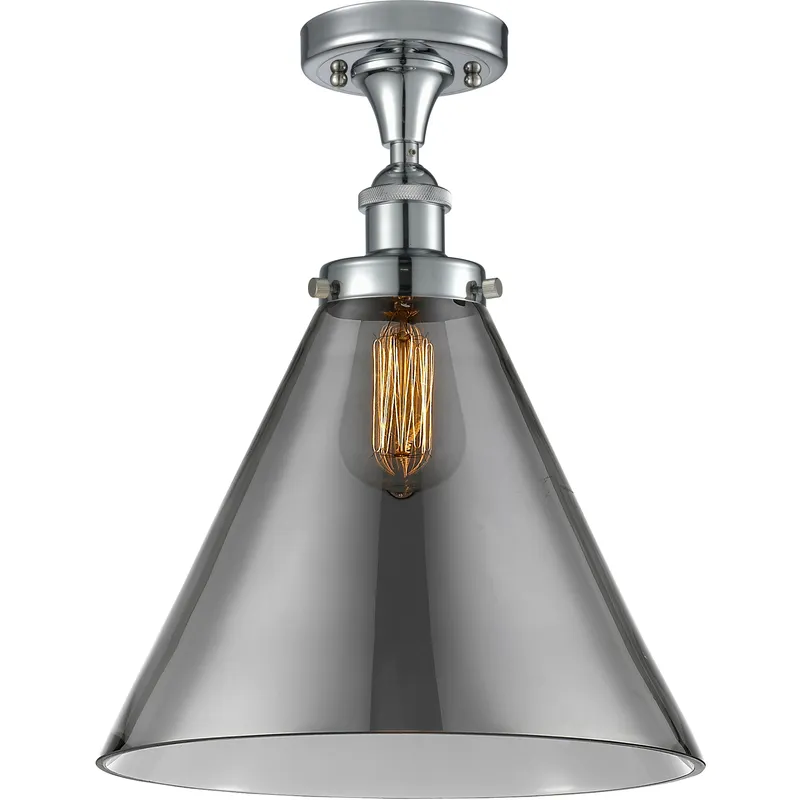 Ballston X-Large Cone 1 Light 8 inch Polished Chrome Semi-Flush Mount Ceiling Light in Light Smoke Glass