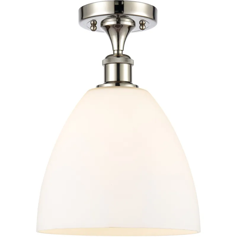 Ballston Dome 1 Light 9 inch Polished Nickel Semi-Flush Mount Ceiling Light in Matte White Glass