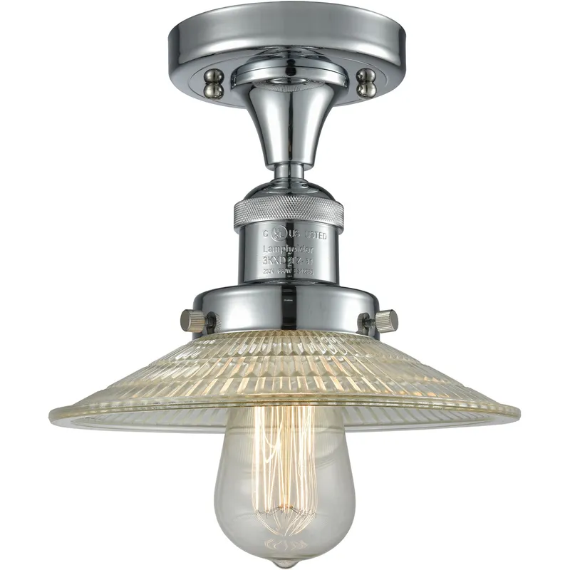 Franklin Restoration Halophane 1 Light 8.5 inch Polished Chrome Semi-Flush Mount Ceiling Light in Clear Halophane Glass, Franklin Restoration