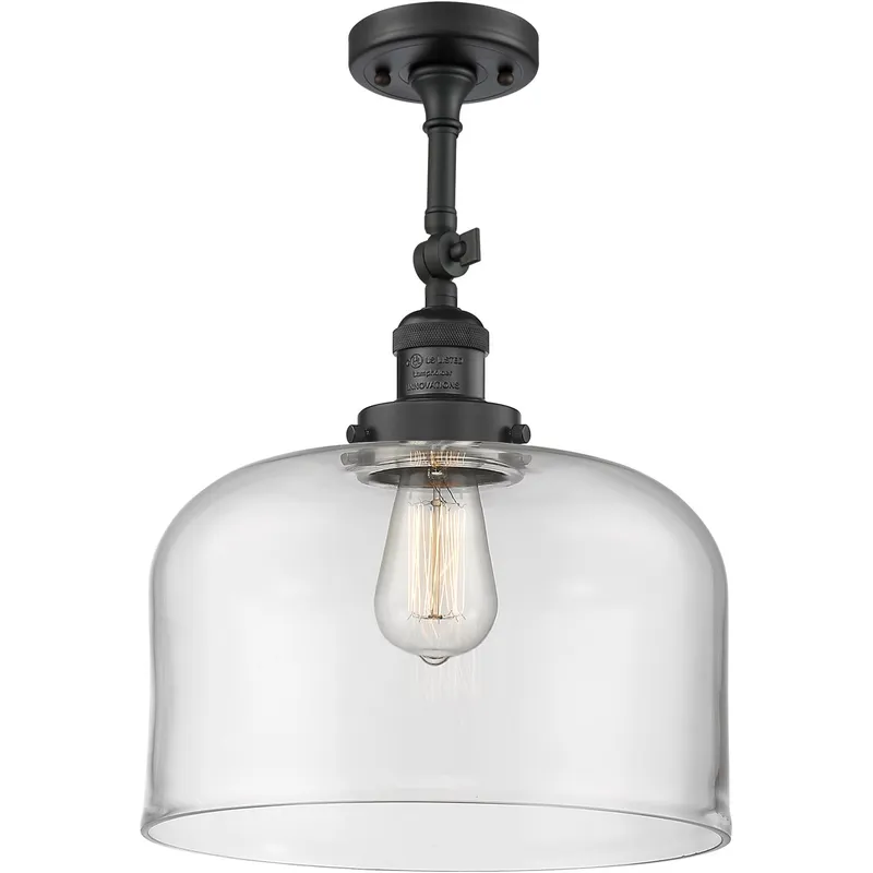 Franklin Restoration X-Large Bell LED 12 inch Matte Black Semi-Flush Mount Ceiling Light in Clear Glass, Franklin Restoration