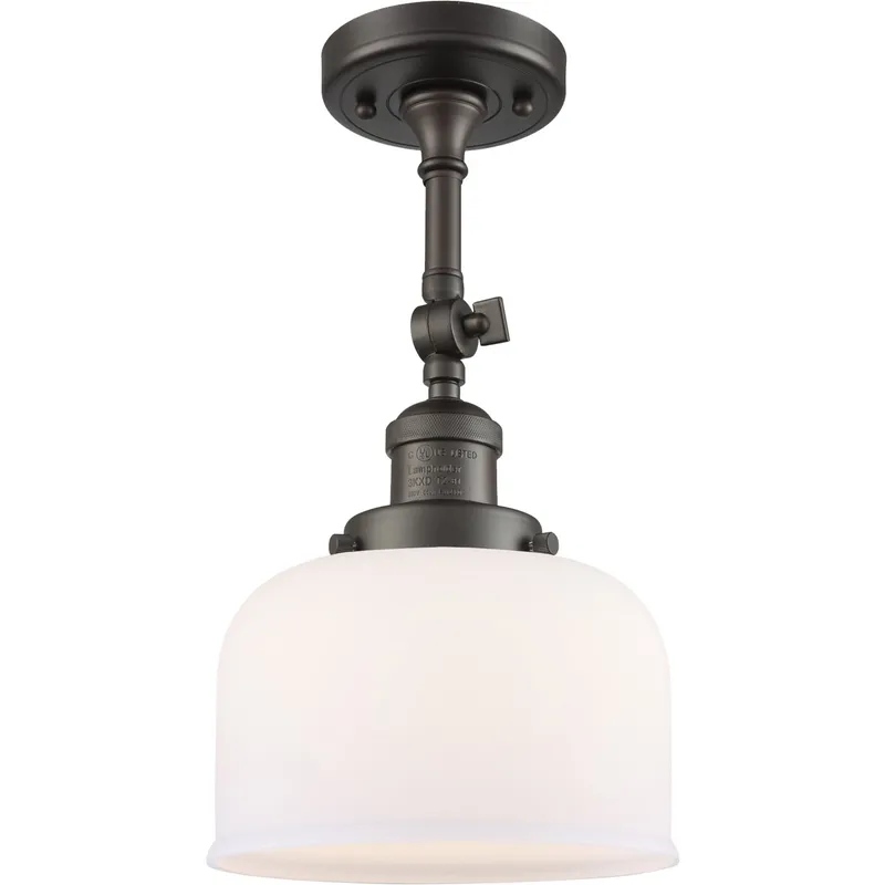 Franklin Restoration Large Bell 1 Light 8 inch Oil Rubbed Bronze Semi-Flush Mount Ceiling Light in Matte White Glass, Franklin Restoration