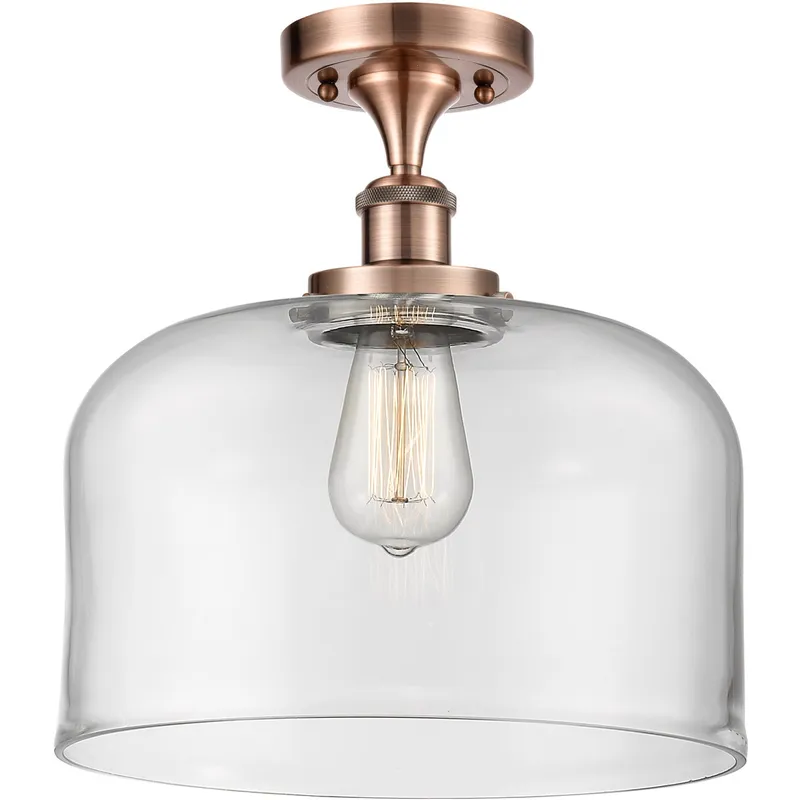 Ballston X-Large Bell 1 Light 8 inch Antique Copper Semi-Flush Mount Ceiling Light in Clear Glass