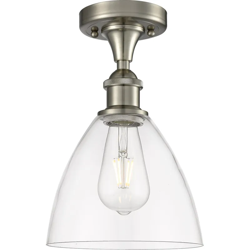 Ballston Dome LED 7.5 inch Brushed Satin Nickel Semi-Flush Mount Ceiling Light in Clear Glass
