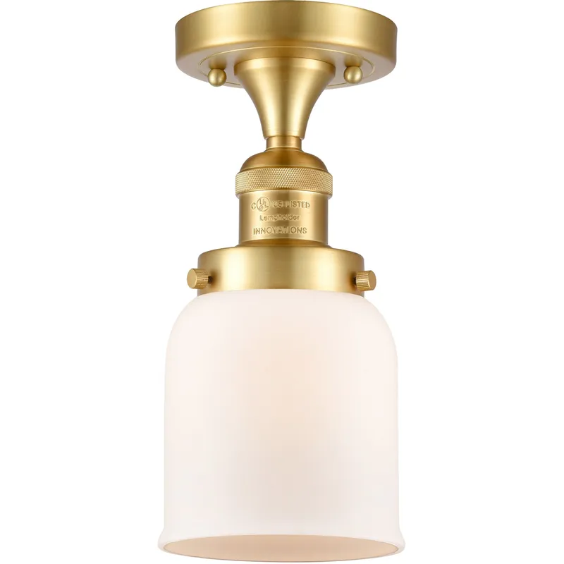 Franklin Restoration Small Bell 1 Light 5 inch Satin Gold Semi-Flush Mount Ceiling Light in Matte White Glass, Franklin Restoration