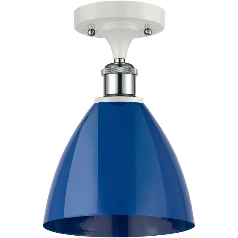 Ballston Plymouth Dome LED 8 inch White and Polished Chrome Semi-Flush Mount Ceiling Light in Matte Blue
