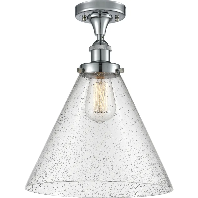 Ballston X-Large Cone LED 8 inch Polished Chrome Semi-Flush Mount Ceiling Light in Seedy Glass