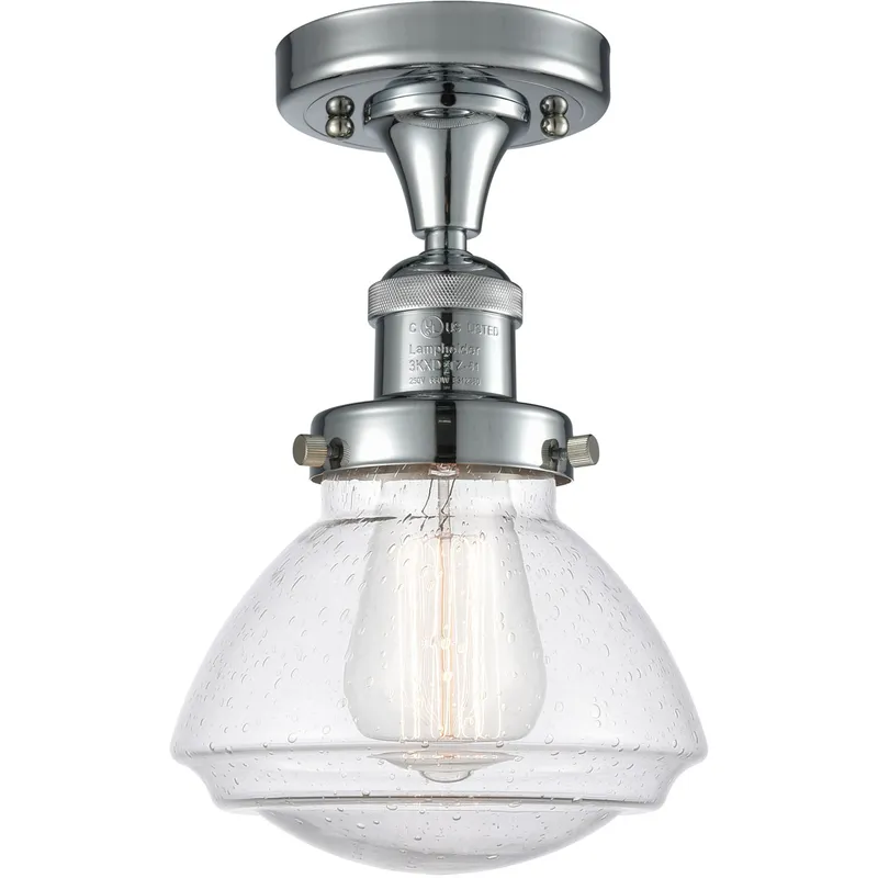 Franklin Restoration Olean 1 Light 7 inch Polished Chrome Semi-Flush Mount Ceiling Light in Seedy Glass, Franklin Restoration