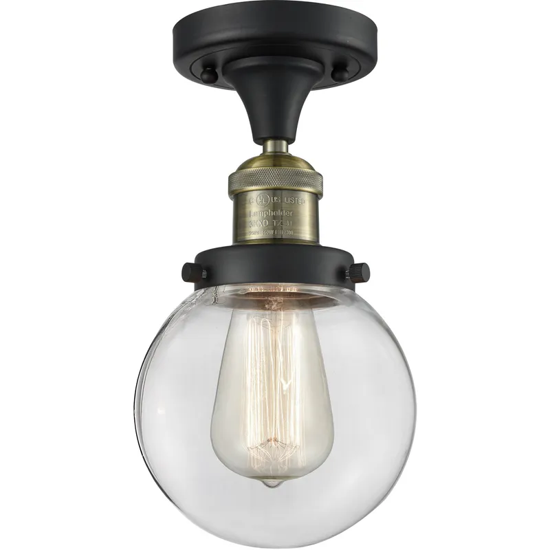 Franklin Restoration Beacon 1 Light 6 inch Black Antique Brass Semi-Flush Mount Ceiling Light in Clear Glass, Franklin Restoration