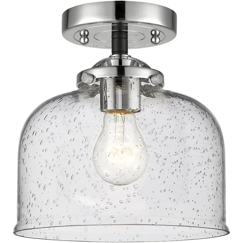 Nouveau Large Bell LED 8 inch Oil Rubbed Bronze Semi-Flush Mount Ceiling Light in Seedy Glass, Nouveau