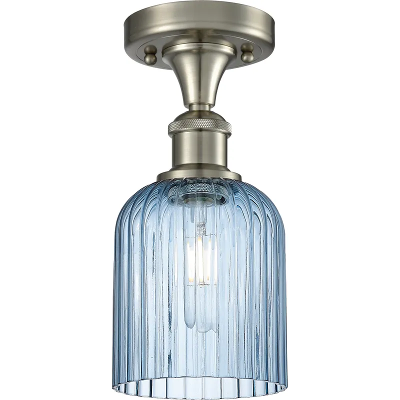 Bridal Veil 1 Light 5 inch Satin Nickel Semi-Flush Mount Ceiling Light in Princess Blue Glass