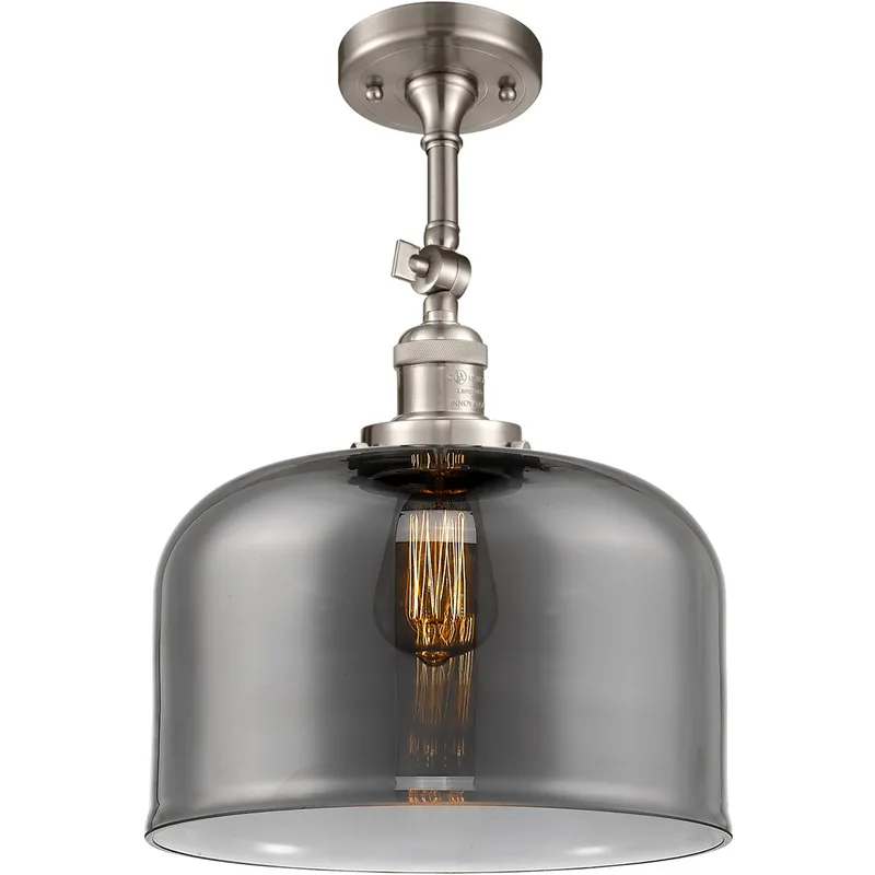 Franklin Restoration X-Large Bell LED 12 inch Brushed Satin Nickel Semi-Flush Mount Ceiling Light in Plated Smoke Glass, Franklin Restoration