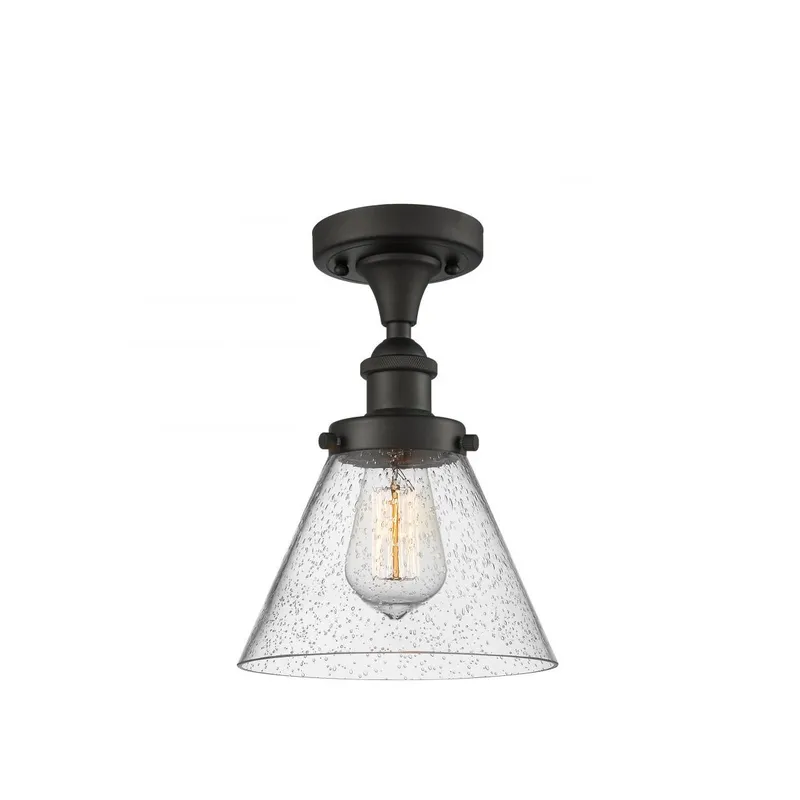 Ballston Large Cone LED 8 inch Oil Rubbed Bronze Semi-Flush Mount Ceiling Light in Seedy Glass, Ballston
