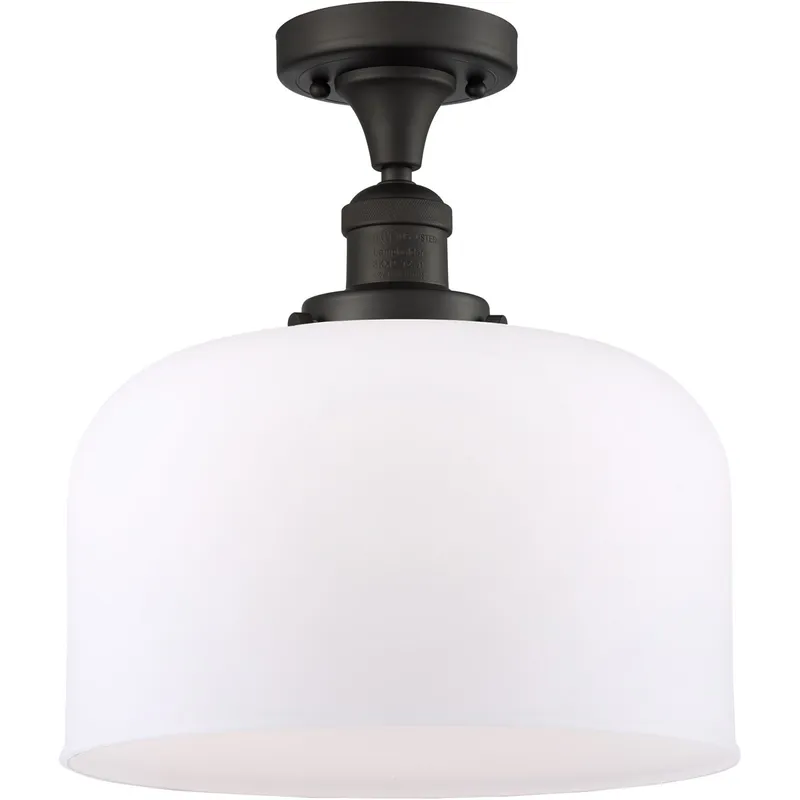 Franklin Restoration X-Large Bell LED 12 inch Oil Rubbed Bronze Semi-Flush Mount Ceiling Light in Matte White Glass, Franklin Restoration