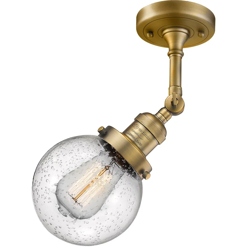 Franklin Restoration Beacon 1 Light 6 inch Brushed Brass Semi-Flush Mount Ceiling Light in Seedy Glass, Franklin Restoration