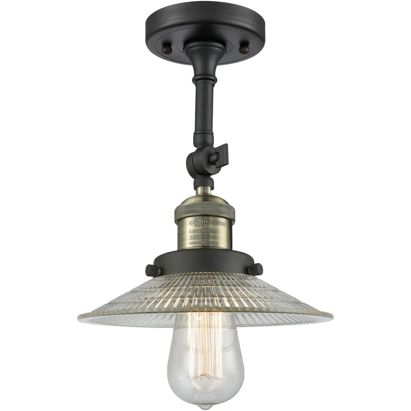 Franklin Restoration Halophane 1 Light 9 inch Black Antique Brass Semi-Flush Mount Ceiling Light in Clear Halophane Glass, Franklin Restoration