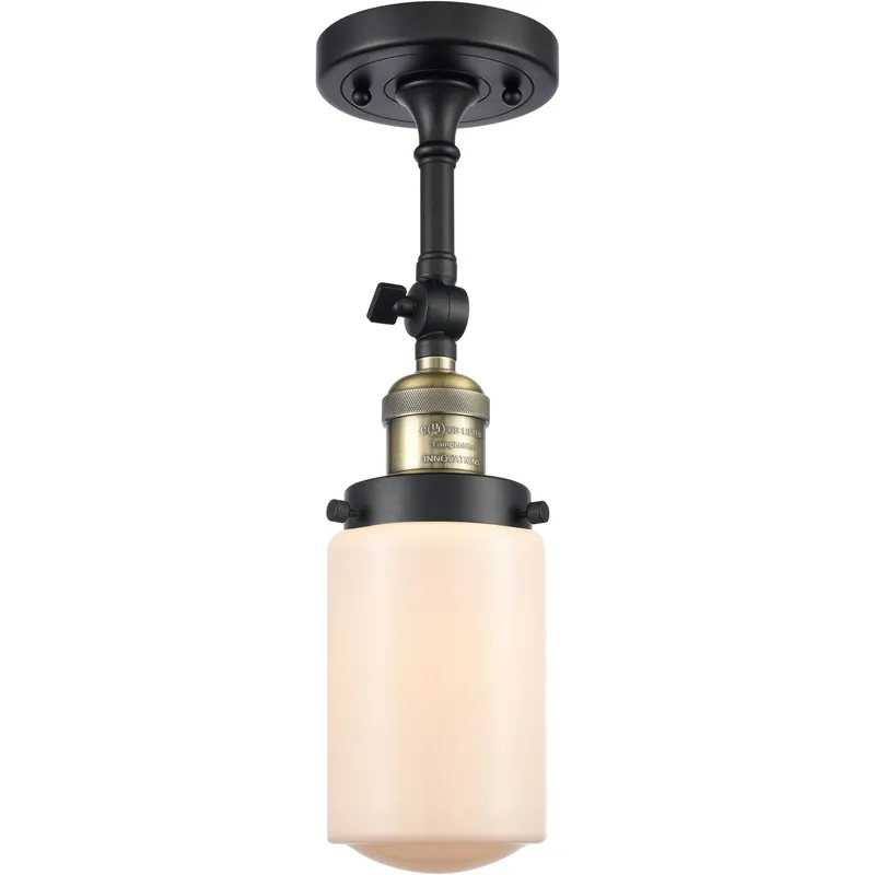 Franklin Restoration Dover LED 5 inch Black Antique Brass Semi-Flush Mount Ceiling Light in Matte White Glass, Franklin Restoration