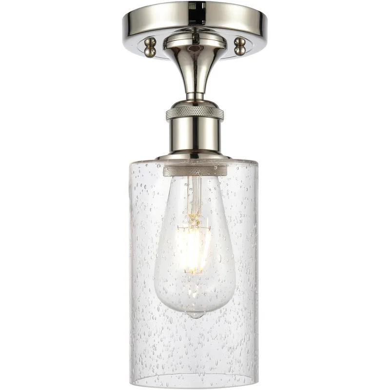 Clymer 1 Light 3.88 inch Polished Nickel Semi-Flush Mount Ceiling Light in Seedy Glass