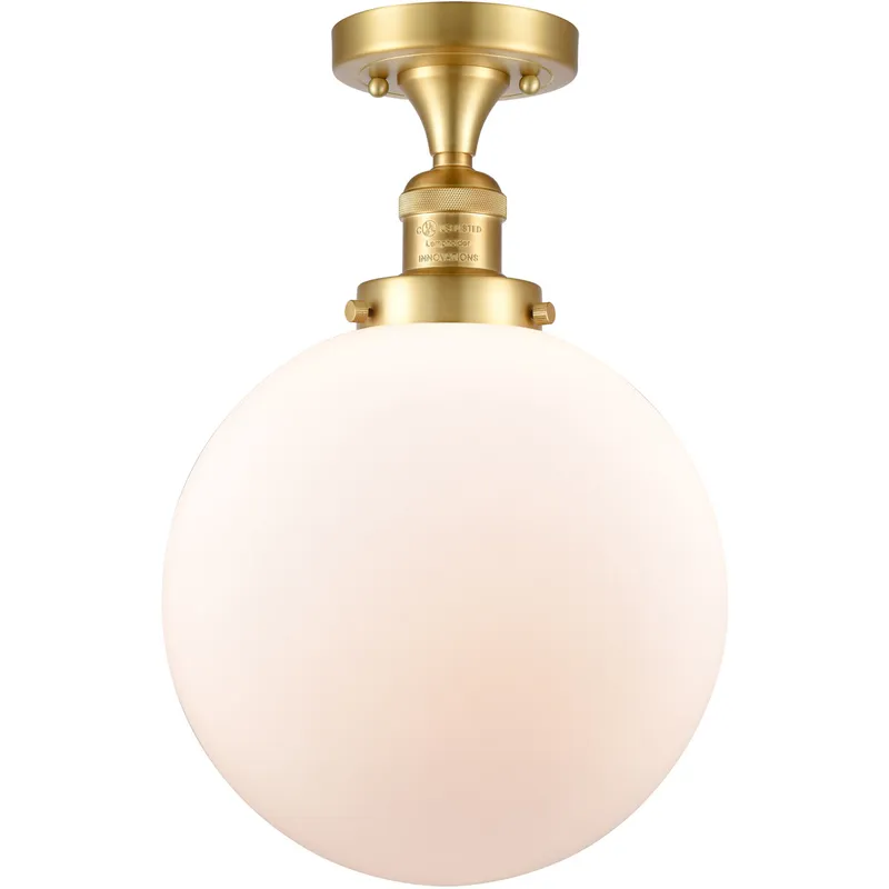 Franklin Restoration X-Large Beacon 1 Light 10 inch Satin Gold Semi-Flush Mount Ceiling Light in Matte White Glass, Franklin Restoration