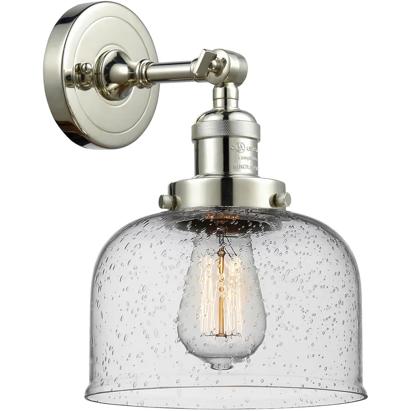 Franklin Restoration Large Bell 1 Light 8 inch Polished Nickel Semi-Flush Mount Ceiling Light in Seedy Glass, Franklin Restoration